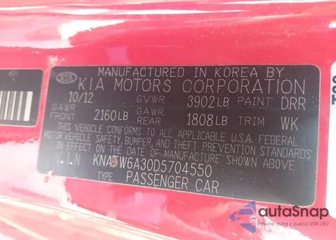 2013 Kia Forte Koup Sx z USA, uszkodzony, nr VIN KNAFW6A30D5704550